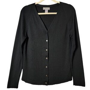 Laura Leigh Womens Black Silk Minimalist Business Casual Work Cardigan Sweater L